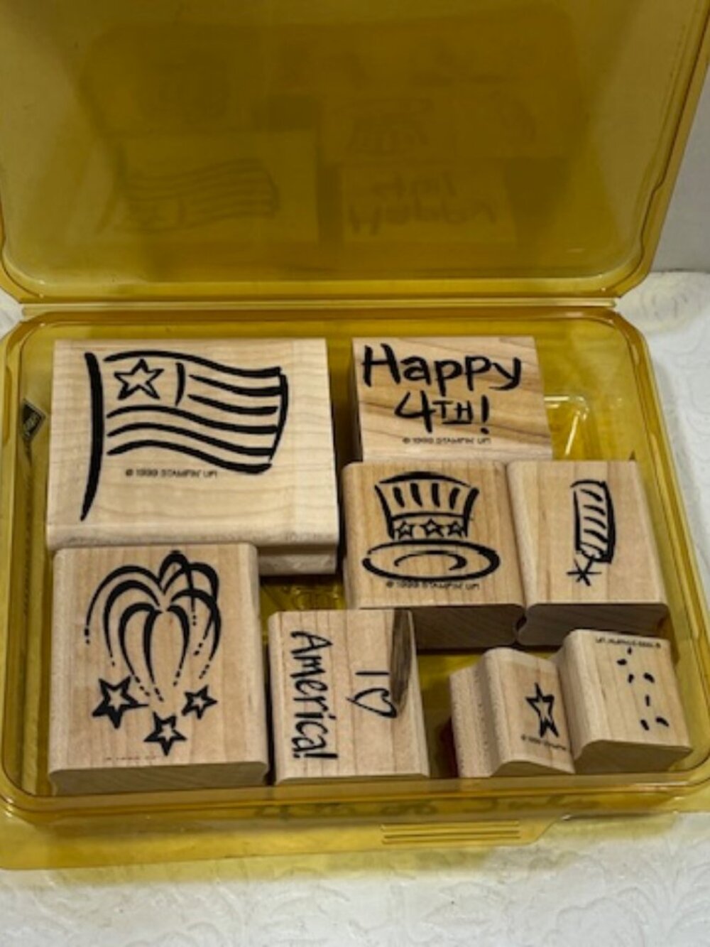VTG 1999 Stampin' Up! America 4th of July Set of 8 Wood-Mounted Rubber Stamps